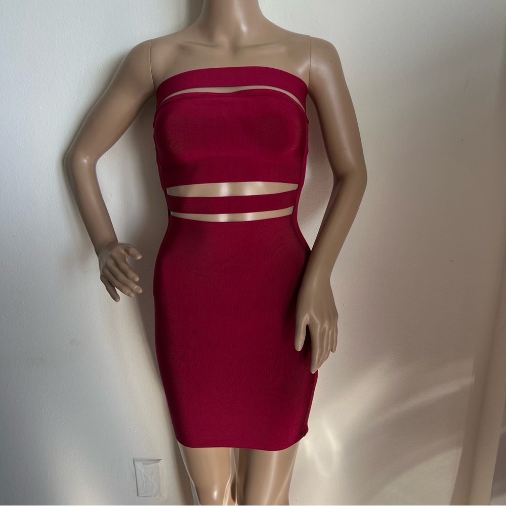 Elegant Strapless Cutout Dress in Rich Red